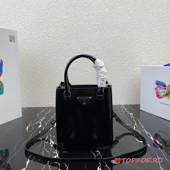 PRADA Black Small Brushed Leather Tote 1BA331 Size 17.5 x 15 x 5cm - 1