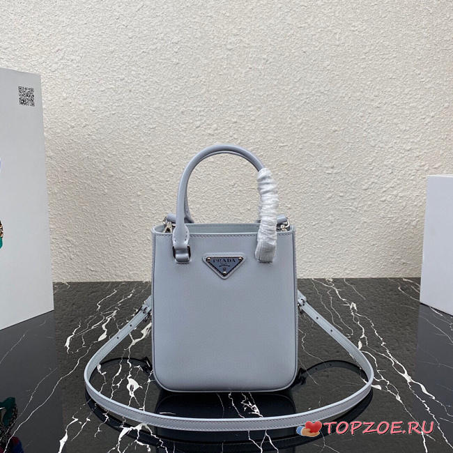 PRADA Cornflower Blue Small Brushed Leather Tote 1BA331 Size 17.5 x 15 x 5cm - 1