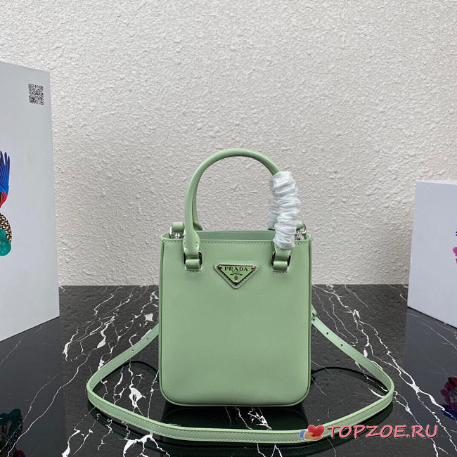 PRADA Aqua Small Brushed Leather Tote 1BA331 Size 17.5 x 15 x 5cm - 1