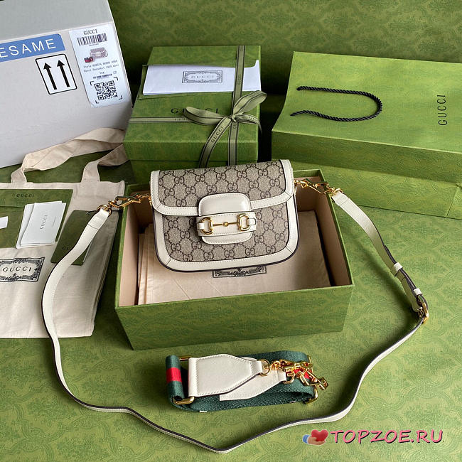 GUCCI HORSEBIT 1955 MINI BAG WHITE GG SUPREME 658574 SIZE 20.5 X 14 X 5CM - 1