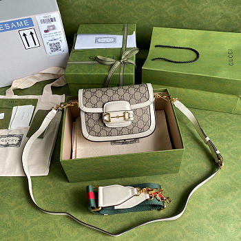 GUCCI HORSEBIT 1955 MINI BAG WHITE GG SUPREME 658574 SIZE 20.5 X 14 X 5CM