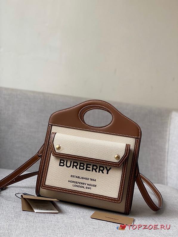 Burberry Mini Two-tone Pocket Bag Natural/Malt Brown 80317461 Size 23 cm - 1