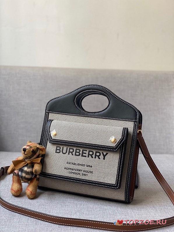 Burberry Mini Tri-tone Cotton Canvas and Leather Pocket Bag 80393631 Size 23 cm - 1