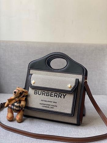 Burberry Mini Tri-tone Cotton Canvas and Leather Pocket Bag 80393631 Size 23 cm
