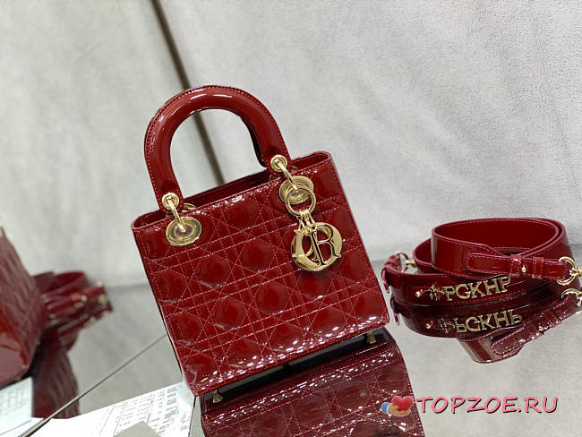 SMALL LADY DIOR BAG CHERRY RED M0531 SIZE 20 x 16.5 x 8 CM - 1