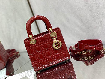 SMALL LADY DIOR BAG CHERRY RED M0531 SIZE 20 x 16.5 x 8 CM