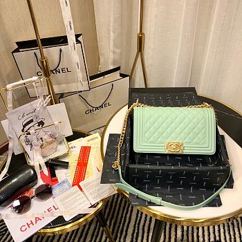 BOY CHANEL HANDBAG LIGHT GREEN A67086 SIZE 25×15×7.5 CM