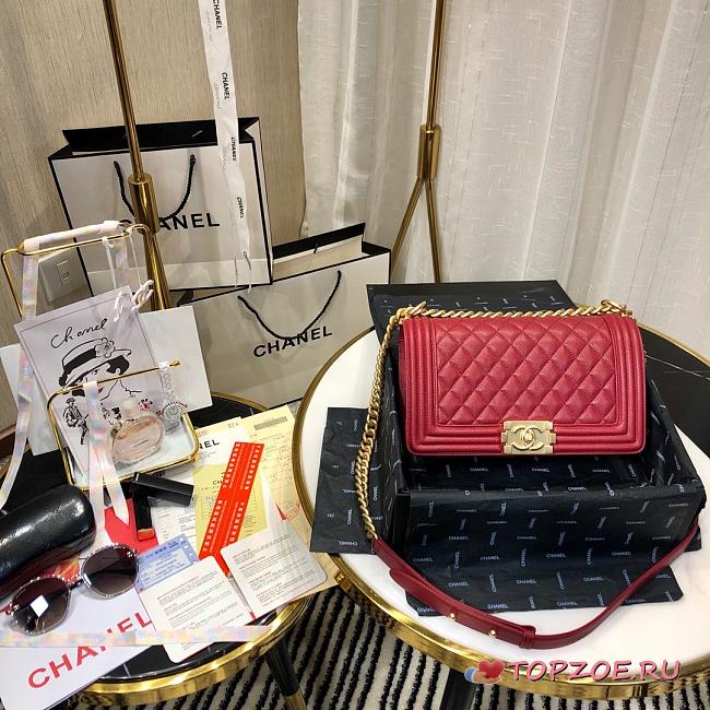 BOY CHANEL HANDBAG RED A67086 SIZE 25×15×7.5 CM - 1