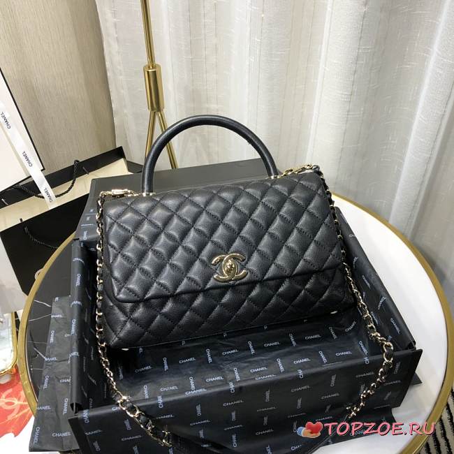 CHANEL LARGE FLAP BAG WITH TOP HANDLE BLACK A92991 SIZE 28CM - 1