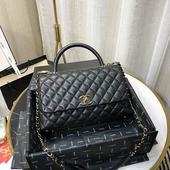 CHANEL LARGE FLAP BAG WITH TOP HANDLE BLACK A92991 SIZE 28CM