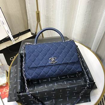 CHANEL LARGE FLAP BAG WITH TOP HANDLE BLUE A92991 SIZE 28CM