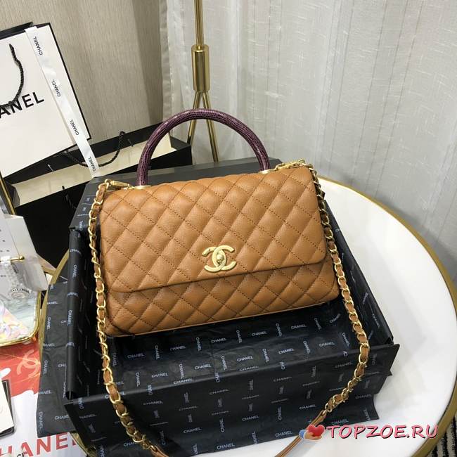 CHANEL LARGE FLAP BAG WITH TOP HANDLE BROWN A92991 SIZE 28CM - 1