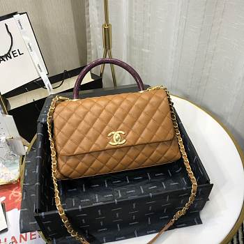 CHANEL LARGE FLAP BAG WITH TOP HANDLE BROWN A92991 SIZE 28CM