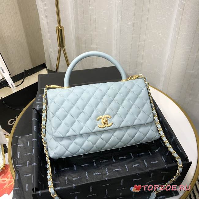 CHANEL LARGE FLAP BAG WITH TOP HANDLE LIGHT BLUE A92991 SIZE 28CM - 1