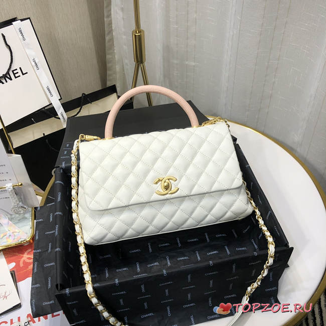 CHANEL LARGE FLAP BAG WITH TOP HANDLE WHITE A92991 SIZE 28CM - 1