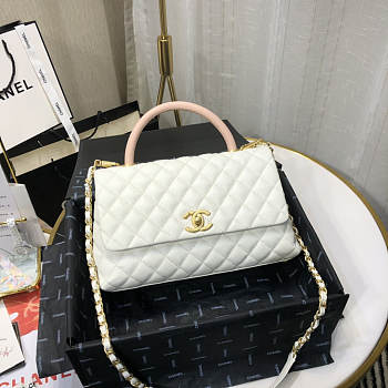 CHANEL LARGE FLAP BAG WITH TOP HANDLE WHITE A92991 SIZE 28CM