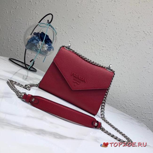 PRADA MONOCHROME BAG FIERY RED 1BD127 SIZE 21×14×10 CM - 1