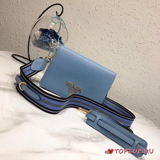 PRADA LEATHER SHOULDER BAG BLUE 1BD102 SIZE 20×14×5 CM - 1
