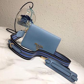 PRADA LEATHER SHOULDER BAG BLUE 1BD102 SIZE 20×14×5 CM