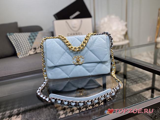 CHANEL 19 LARGE HANDBAG LIGHT BLUE AS1161 SIZE 30×20×10 CM - 1