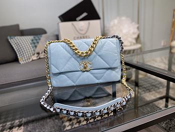 CHANEL 19 LARGE HANDBAG LIGHT BLUE AS1161 SIZE 30×20×10 CM