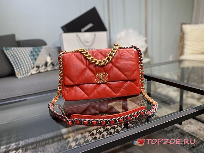 CHANEL 19 LARGE HANDBAG RED AS1161 SIZE 30×20×10 CM - 1
