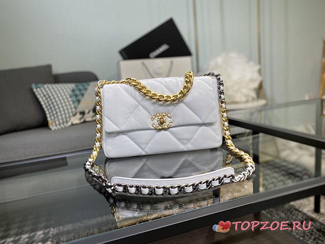 CHANEL 19 LARGE HANDBAG WHITE AS1161 SIZE 30×20×10 CM - 1