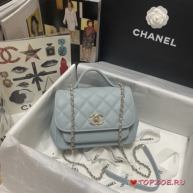CHANEL MINI FLAP BAG WITH HANDLE LIGHT BLUE 93749 SIZE 19 x 7 x 14 CM - 1