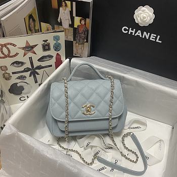 CHANEL MINI FLAP BAG WITH HANDLE LIGHT BLUE 93749 SIZE 19 x 7 x 14 CM