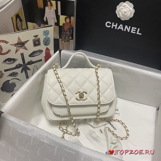CHANEL MINI FLAP BAG WITH HANDLE WHITE 93749 SIZE 19 x 7 x 14 CM - 1