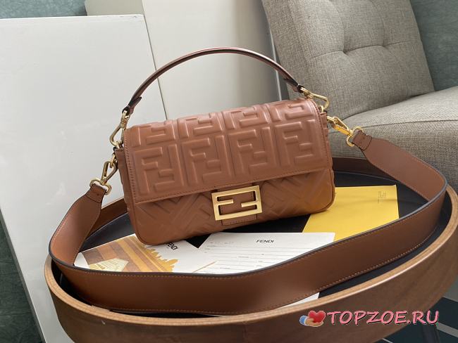 FENDI BAGUETTE BROWN LEATHER 8BR600 SIZE 26 x 4 x 14 CM - 1