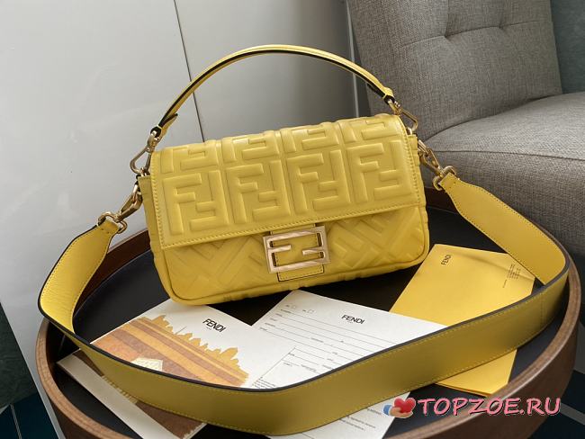 FENDI BAGUETTE YELLOW LEATHER 8BR600 SIZE 26 x 4 x 14 CM - 1
