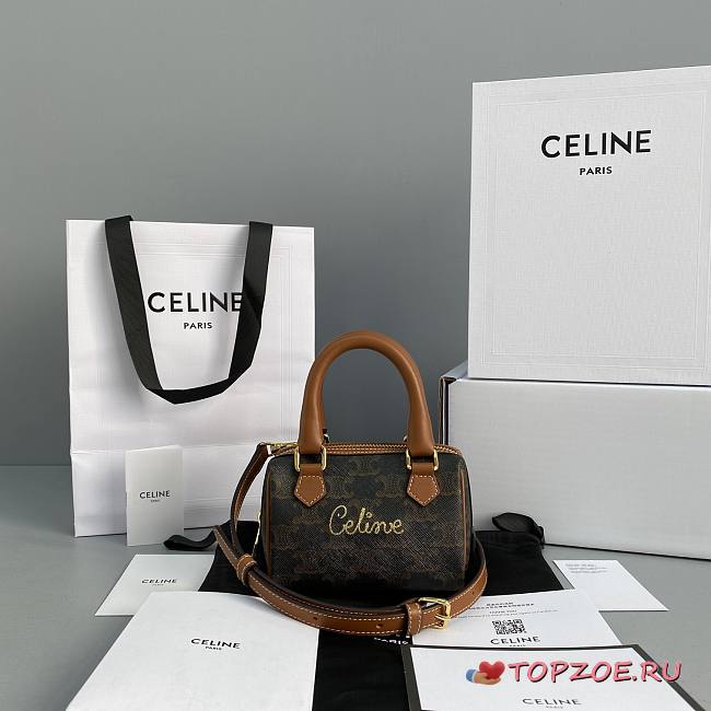 CELINE MINI BOSTON BAG TAN 196892 SIZE 14 x 11 x 7.5 CM - 1