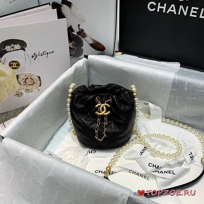 CHANEL MINI DRAWSTRING BAG BLACK 12CM - 1