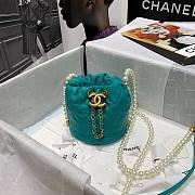 CHANEL MINI DRAWSTRING BAG TEAL BLUE 12CM - 1