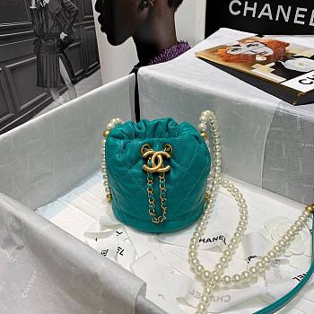CHANEL MINI DRAWSTRING BAG TEAL BLUE 12CM