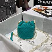 CHANEL MINI DRAWSTRING BAG TEAL BLUE 12CM - 3