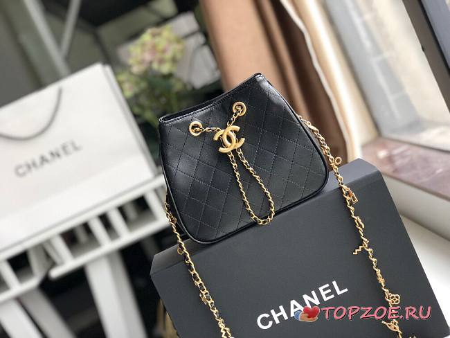 CHANEL BUCKET BAG WITH CHAIN BLACK 15CM - 1