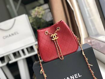 CHANEL BUCKET BAG WITH CHAIN RED 15CM
