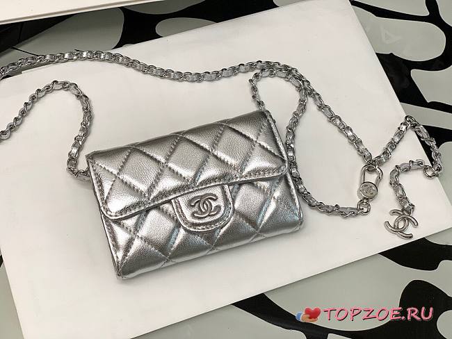 CHANEL CLASSIC BELT BAG SILVER AP1983 SIZE 7 x 10 x 2.5 CM - 1