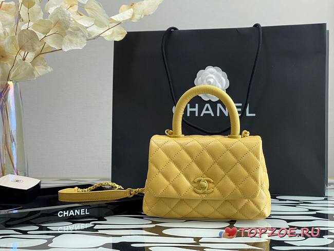 CHANEL MINI FLAP BAG WITH TOP HANDLE YELLOW A93749 SIZE 13 × 19 × 9 CM - 1