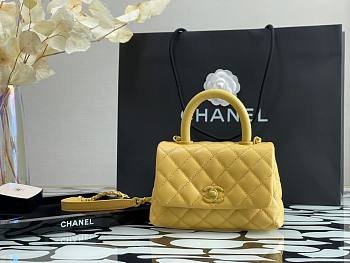 CHANEL MINI FLAP BAG WITH TOP HANDLE YELLOW A93749 SIZE 13 × 19 × 9 CM