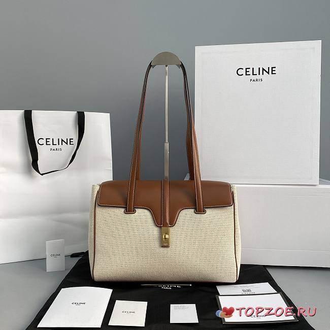CELINE MEDIUM SOFT 16 BAG IN CALFSKIN TAN/WHITE 195542 SIZE 33 x 23 x 14 CM - 1