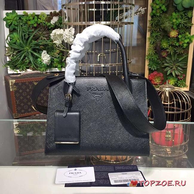 PRADA SMALL MONOCHROME BAG BLACK 1BA156 SIZE 26 x 20 x 14 CM - 1
