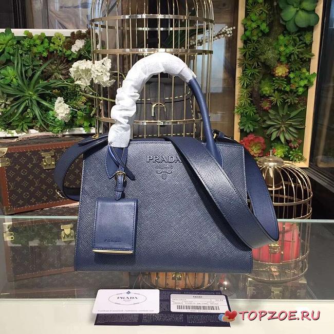 PRADA SMALL MONOCHROME BAG BLUE 1BA156 SIZE 26 x 20 x 14 CM - 1