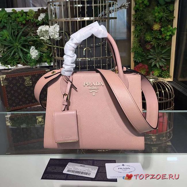 PRADA SMALL MONOCHROME BAG LIGHT PINK 1BA156 SIZE 26 x 20 x 14 CM - 1