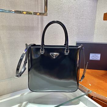 PRADA MEDIUM BRUSHED LEATHER TOTE BLACK 1BA330 SIZE 24 x 22 x 6 CM