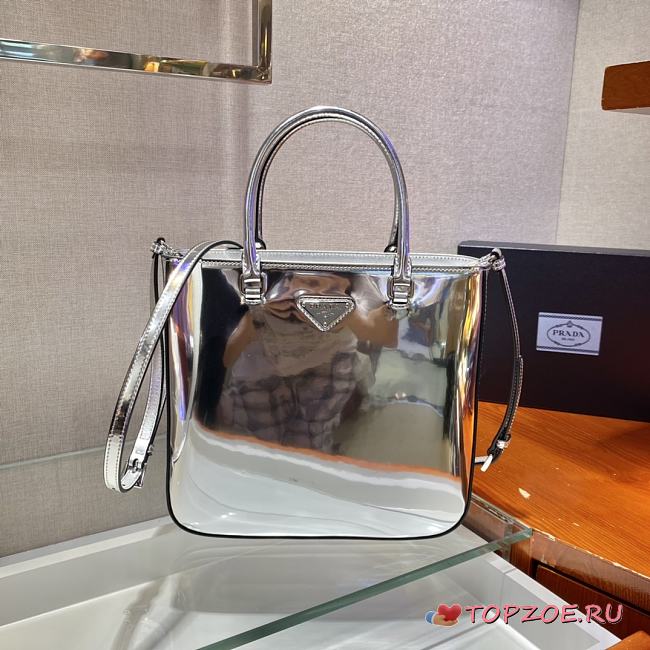 PRADA MEDIUM BRUSHED LEATHER TOTE SILVER 1BA330 SIZE 24 x 22 x 6 CM - 1
