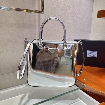 PRADA MEDIUM BRUSHED LEATHER TOTE SILVER 1BA330 SIZE 24 x 22 x 6 CM