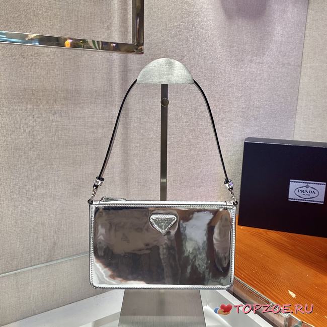 PRADA BRUSHED LEATHER MINI-BAG SILVER 1BC155 SIZE 20 x 12 x 5.5 CM - 1